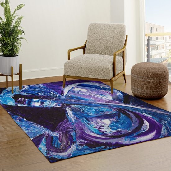 Abstract Art Rug Blue Rugs purple unique Rugs 2x3 3x5 4x6 5x7 8x10 9x12 Large rug abstract art colorful floormat