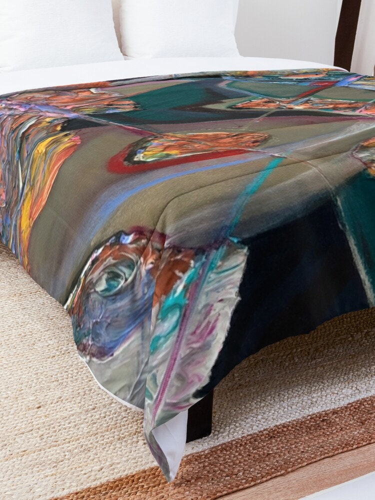 Abstract Art Duvet Cover or Comforter Artsy Colorful bedding Twin Queen King pillowcases black orange blue yellow artwork colorful bed sets