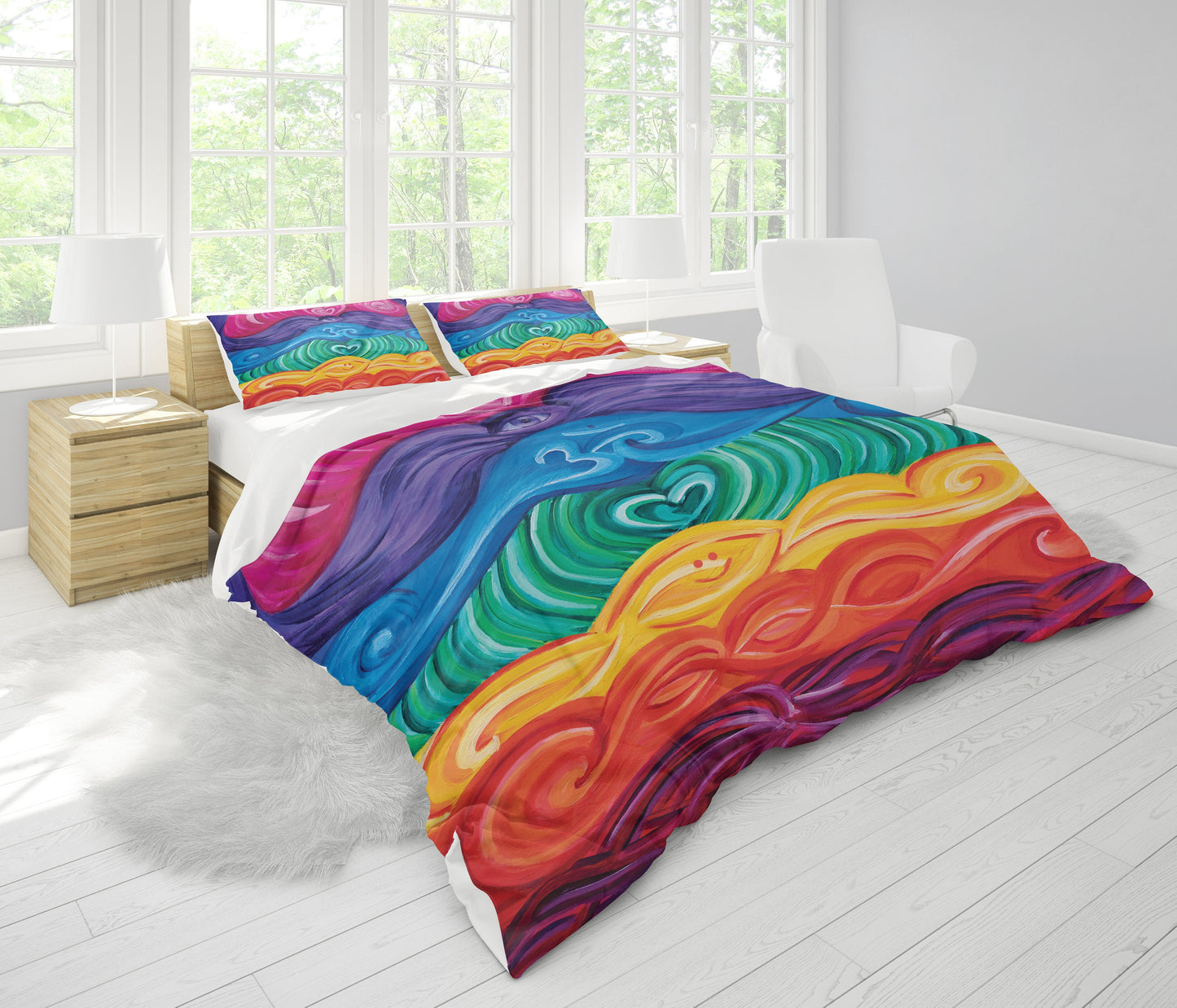 Chakra Duvet Cover or Comforter Spiritual Twin Queen King Chakras bedding sets Artsy Rainbow yoga hippy meditating heart Unique