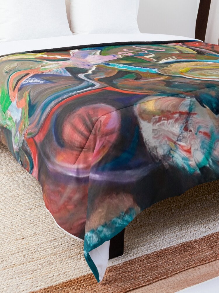 Abstract Art Duvet Cover or Comforter Artsy Colorful bedding Twin Queen King bed sets Unique gift red orange blue yellow artwork colorful
