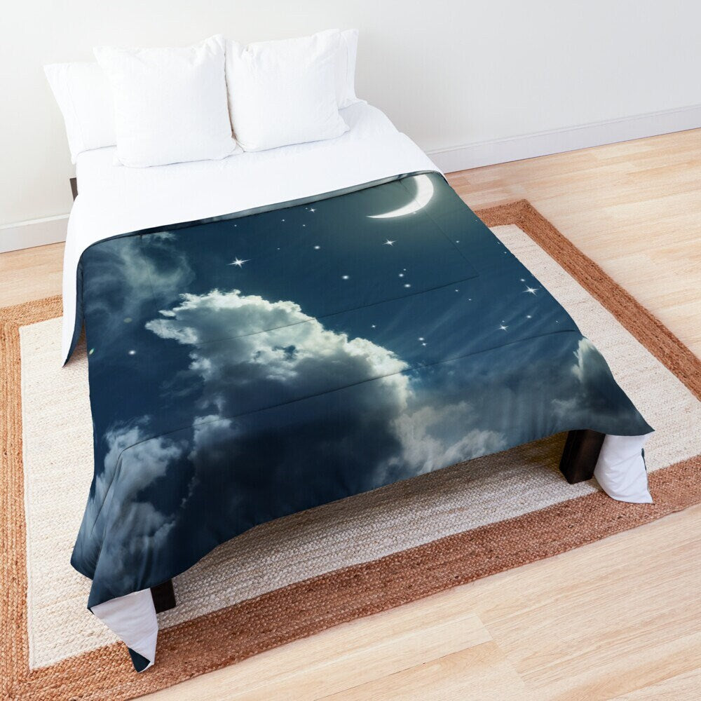 Nights Sky Comforter or Duvet Cover blue bedding moon bedding clouds comforter stars duvet blue comforter moon bedroom decor moon comforter