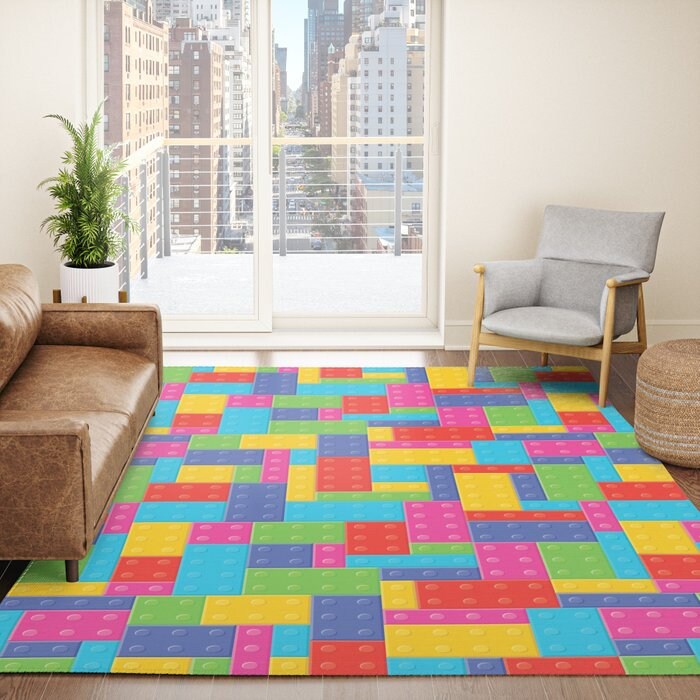 Building Blocks Rug colorful Rug kids Rug bright Floor Rug nursery Rugs 3x5 4x6 5x8 9x12 Large blocks rugs girls boys childrens rugs