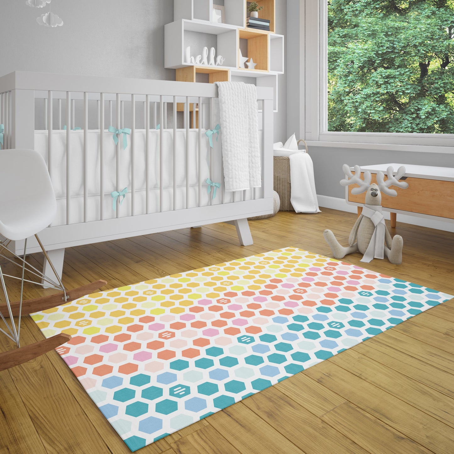 Colorful Hexagons Rug Rug 3'x5' 4'x6' 5'x7' 8x10' 9x12' Large orange pink yellow blue area rug