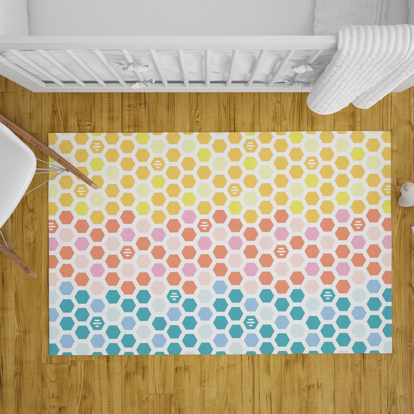 Colorful Hexagons Rug Rug 3'x5' 4'x6' 5'x7' 8x10' 9x12' Large orange pink yellow blue area rug