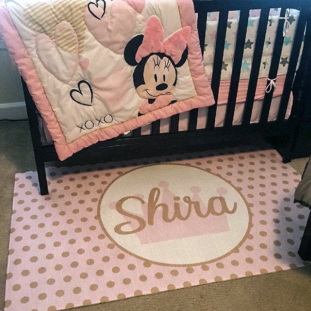 Pink & Gold Polka Dot Rug custom Name rugs princess personalised rug personalized girls rug custom gift rug custom area rugs custom rugs