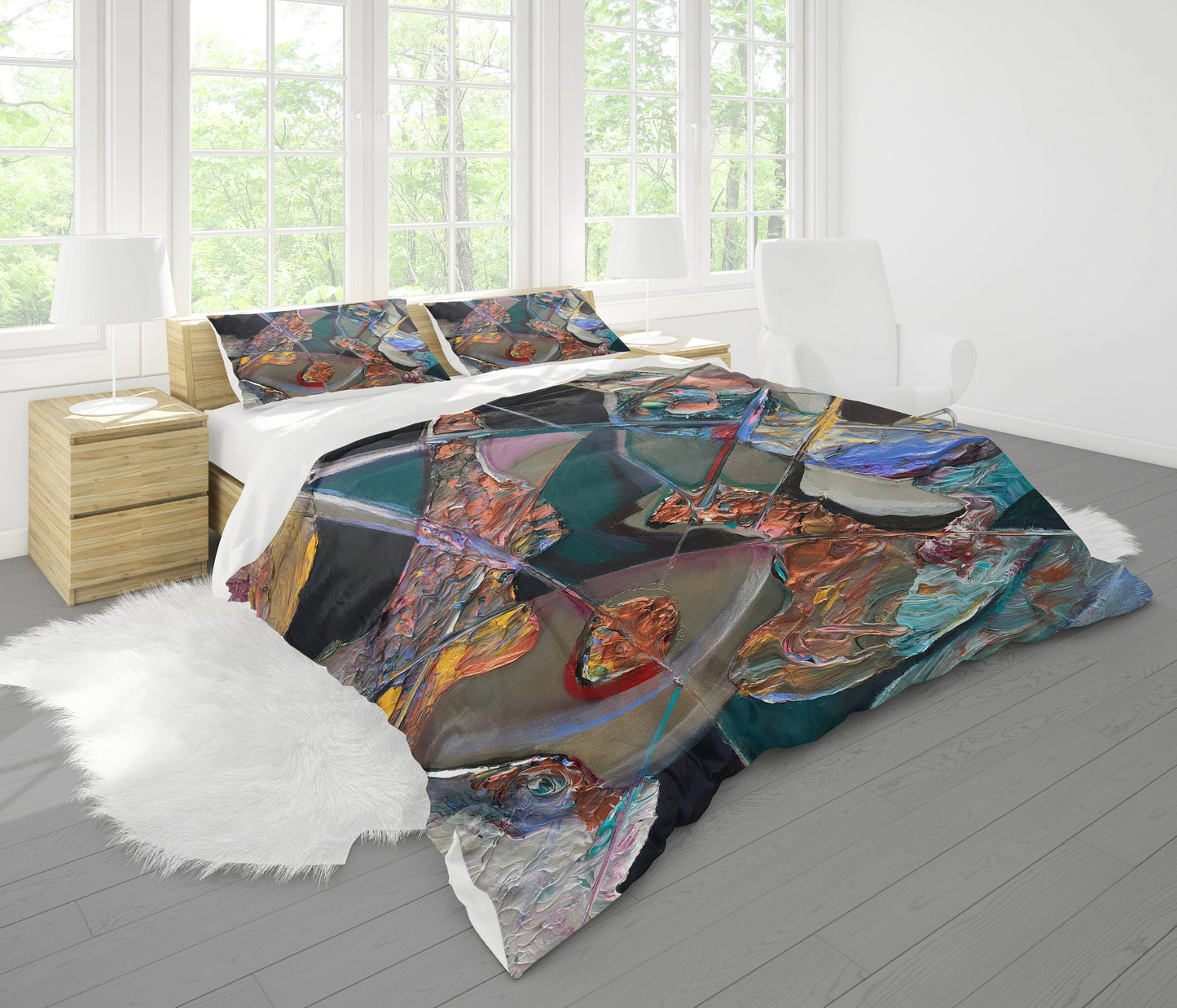 Abstract Art Duvet Cover or Comforter Artsy Colorful bedding Twin Queen King pillowcases black orange blue yellow artwork colorful bed sets