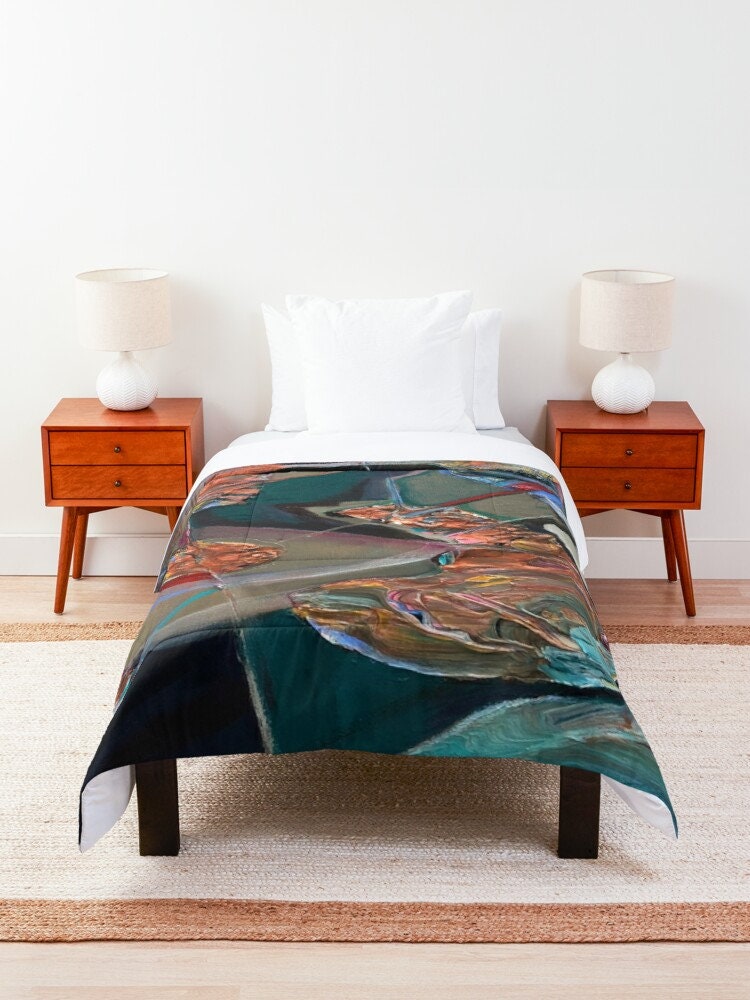 Abstract Art Duvet Cover or Comforter Artsy Colorful bedding Twin Queen King pillowcases black orange blue yellow artwork colorful bed sets