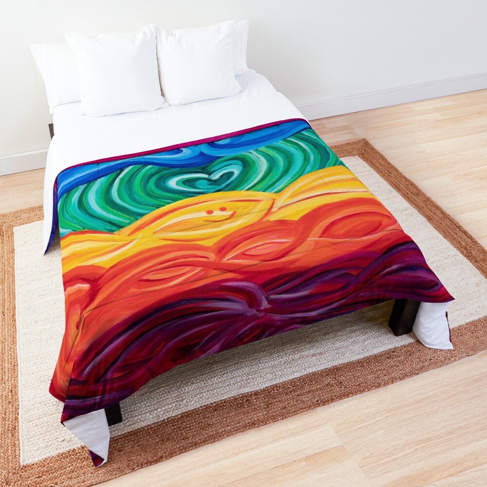 Chakra Duvet Cover or Comforter Spiritual Twin Queen King Chakras bedding sets Artsy Rainbow yoga hippy meditating heart Unique