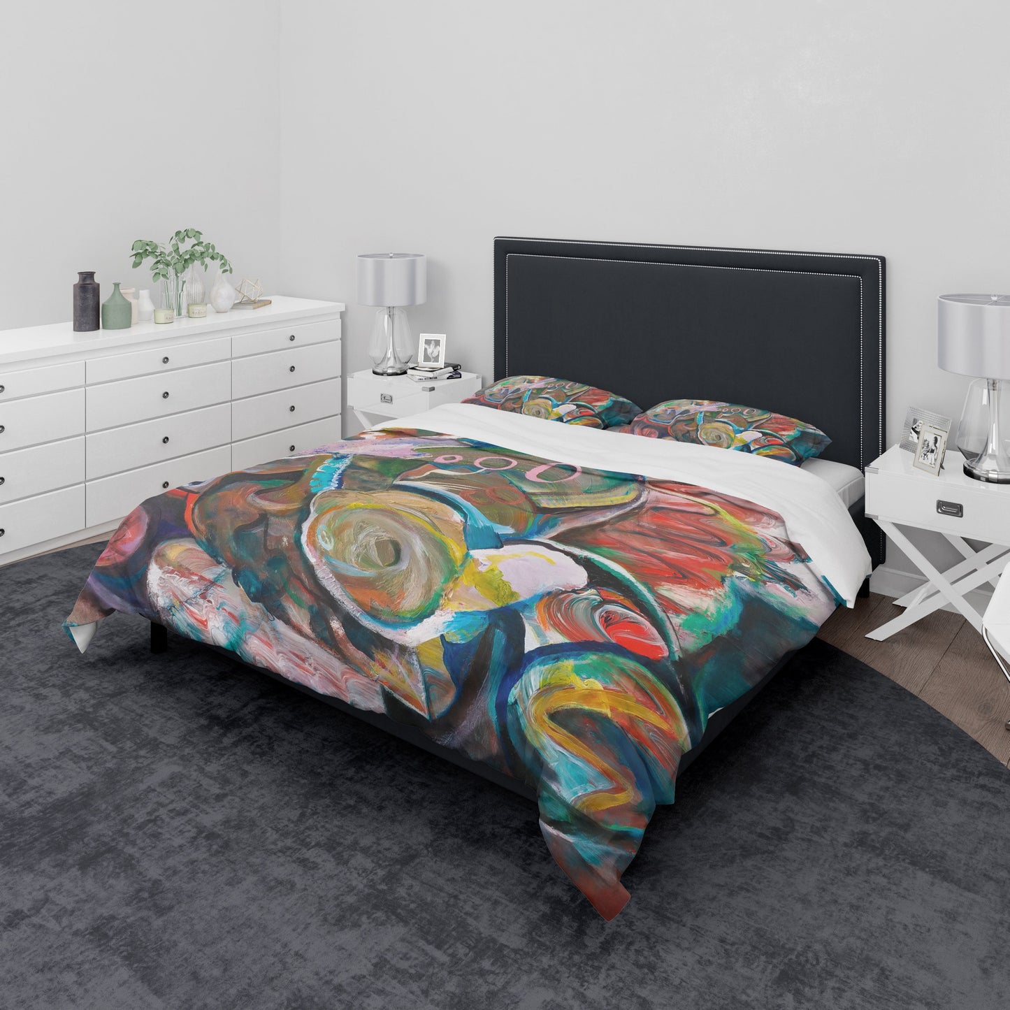 Abstract Art Duvet Cover or Comforter Artsy Colorful bedding Twin Queen King bed sets Unique gift red orange blue yellow artwork colorful