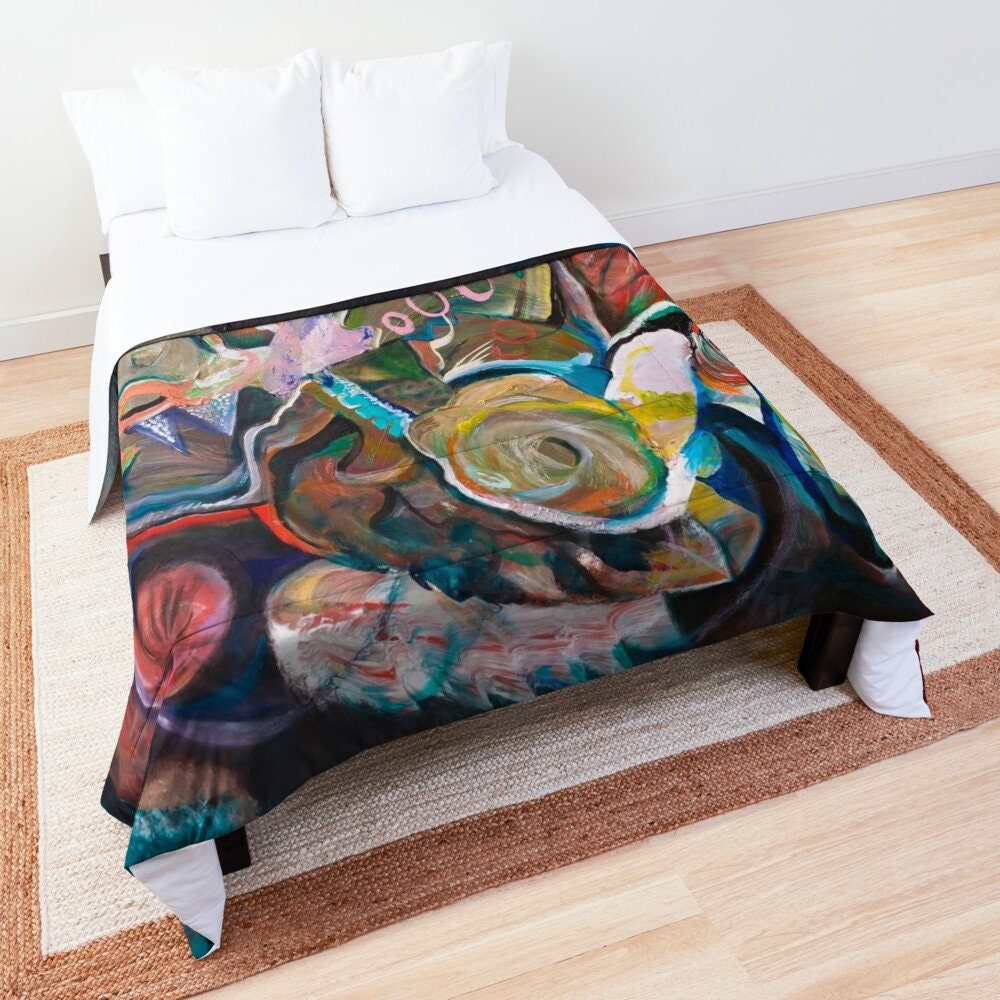 Abstract Art Duvet Cover or Comforter Artsy Colorful bedding Twin Queen King bed sets Unique gift red orange blue yellow artwork colorful