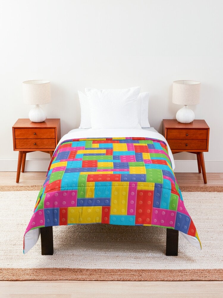Building Blocks Kids Duvet Cover or Comforter childrens Colorful bedding toddler duvet childrens boys girls twin queen kid