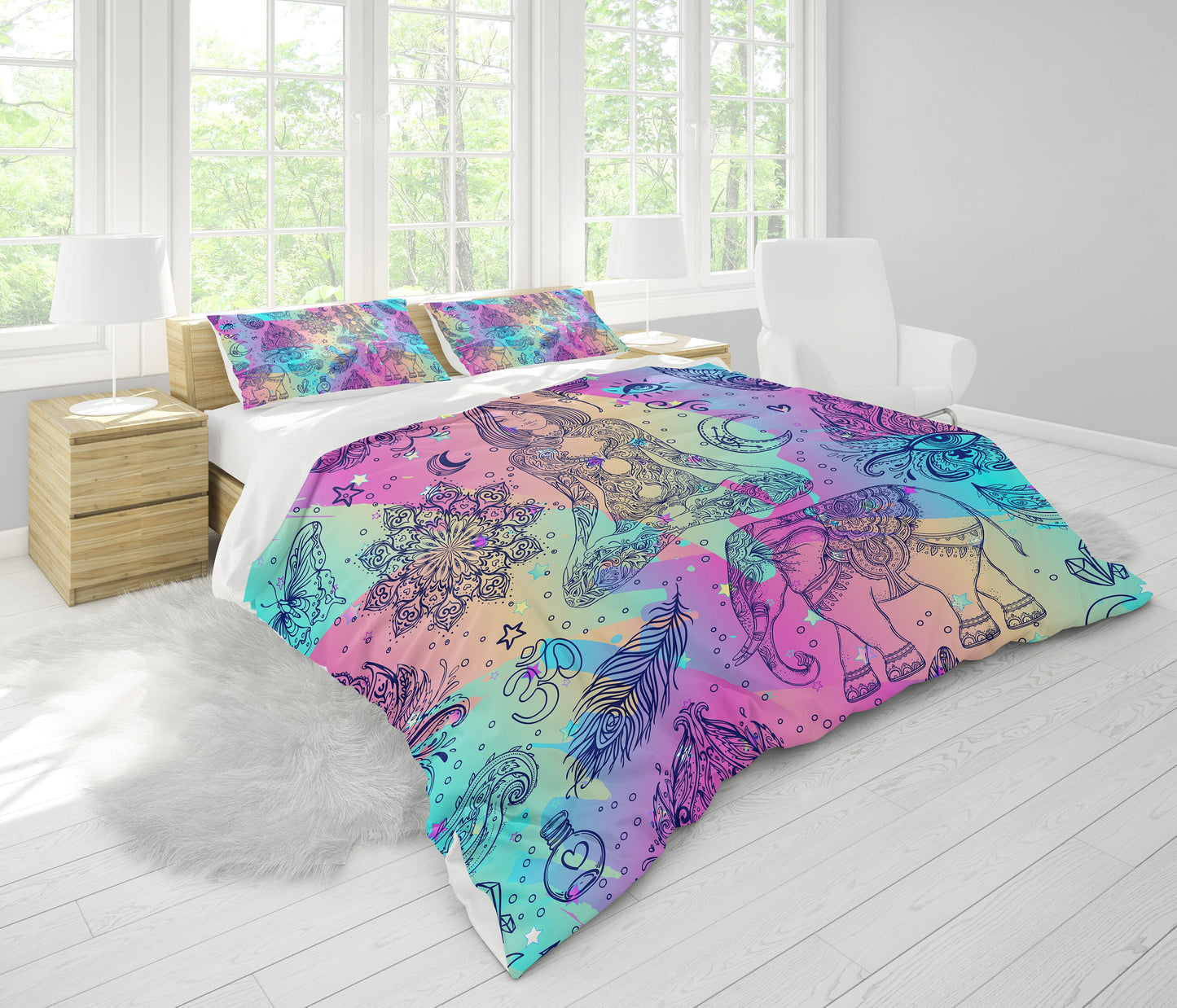 Boho Spiritual Comforter or Duvet Cover hippy bedding boho bedding spiritual comforter yoga comforter feather bedding elephant bedding