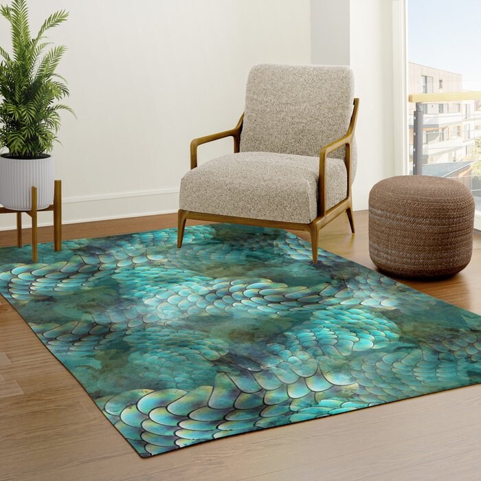 Mermaid Scales Rug Aqua rugs ocean rug unique rug Fish scales rug aqua rug unique gift teal rug blue area rugs ocean decor