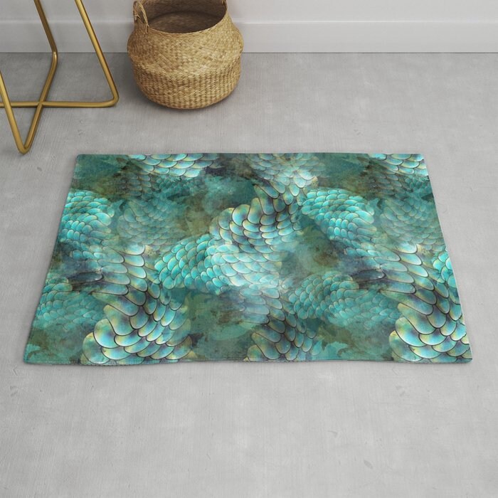 Mermaid Scales Rug Aqua rugs ocean rug unique rug Fish scales rug aqua rug unique gift teal rug blue area rugs ocean decor