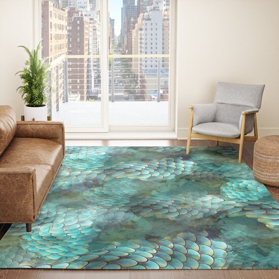 Mermaid Scales Rug Aqua rugs ocean rug unique rug Fish scales rug aqua rug unique gift teal rug blue area rugs ocean decor