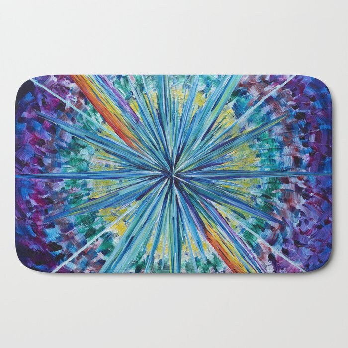 Starburst Shower Curtain & or bath mat abstract art shower curtains sunburst shower curtain colorful blue purple yellow rainbow shower