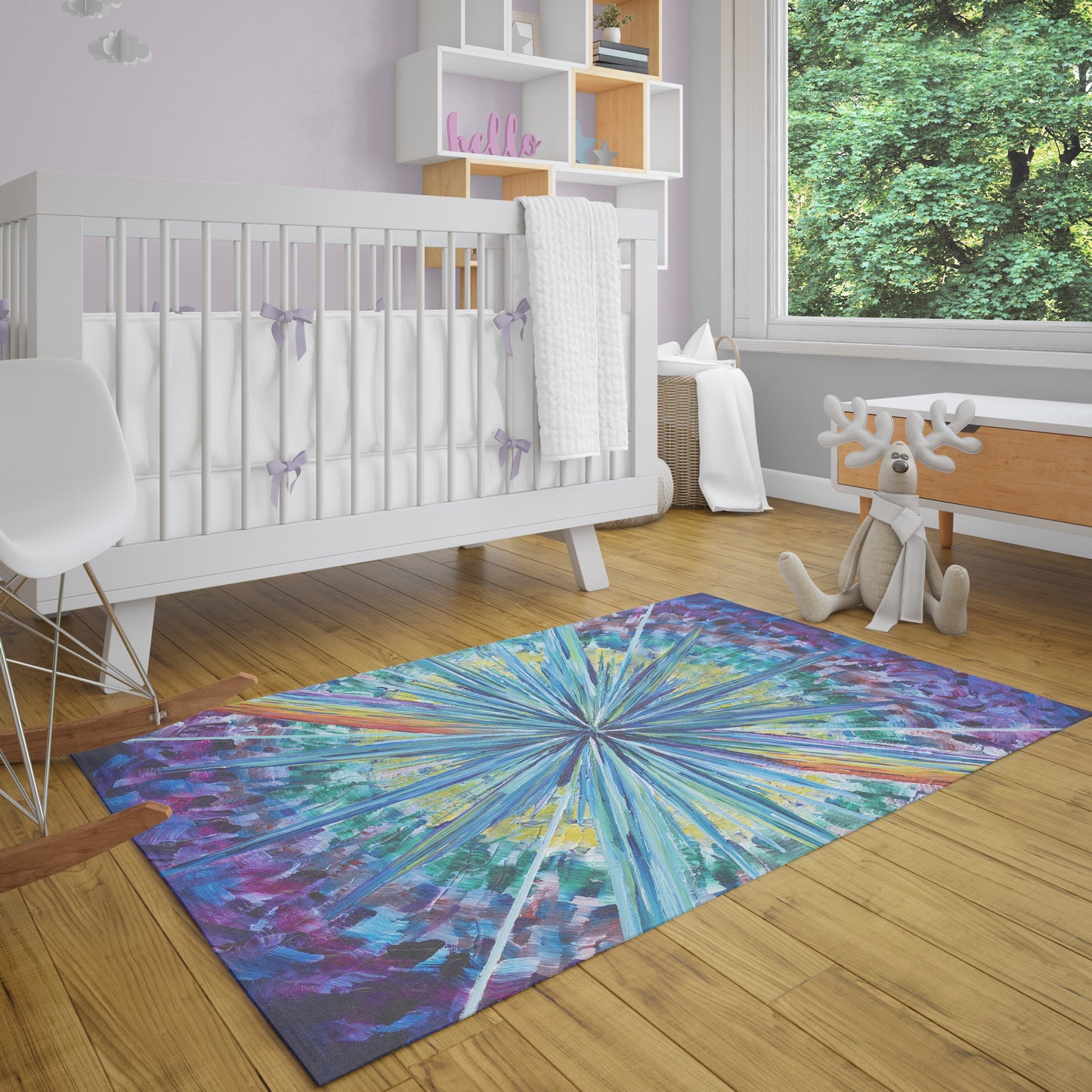 Purple Starburst Rug Colorful Rug Rainbow Rug Abstract art Floor Rug Mat 3x5 4x6 8x10 Large rugs