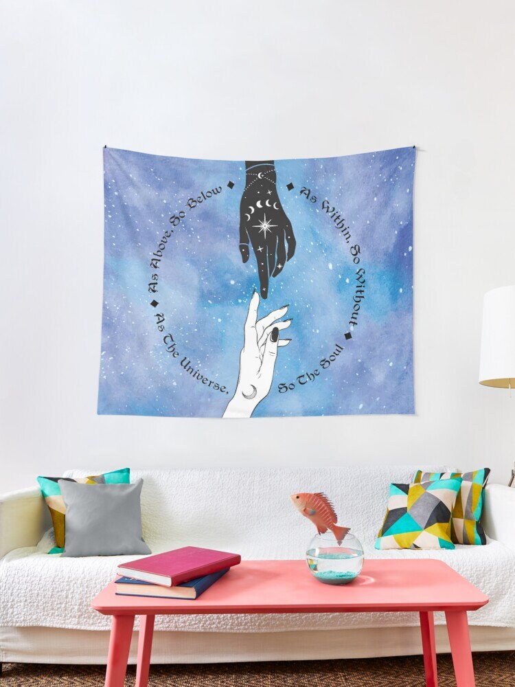 As Above So Below Tapestry hand of universe Wall Art Spiritual Tapestries Meditation Tapestry blue Tapestry