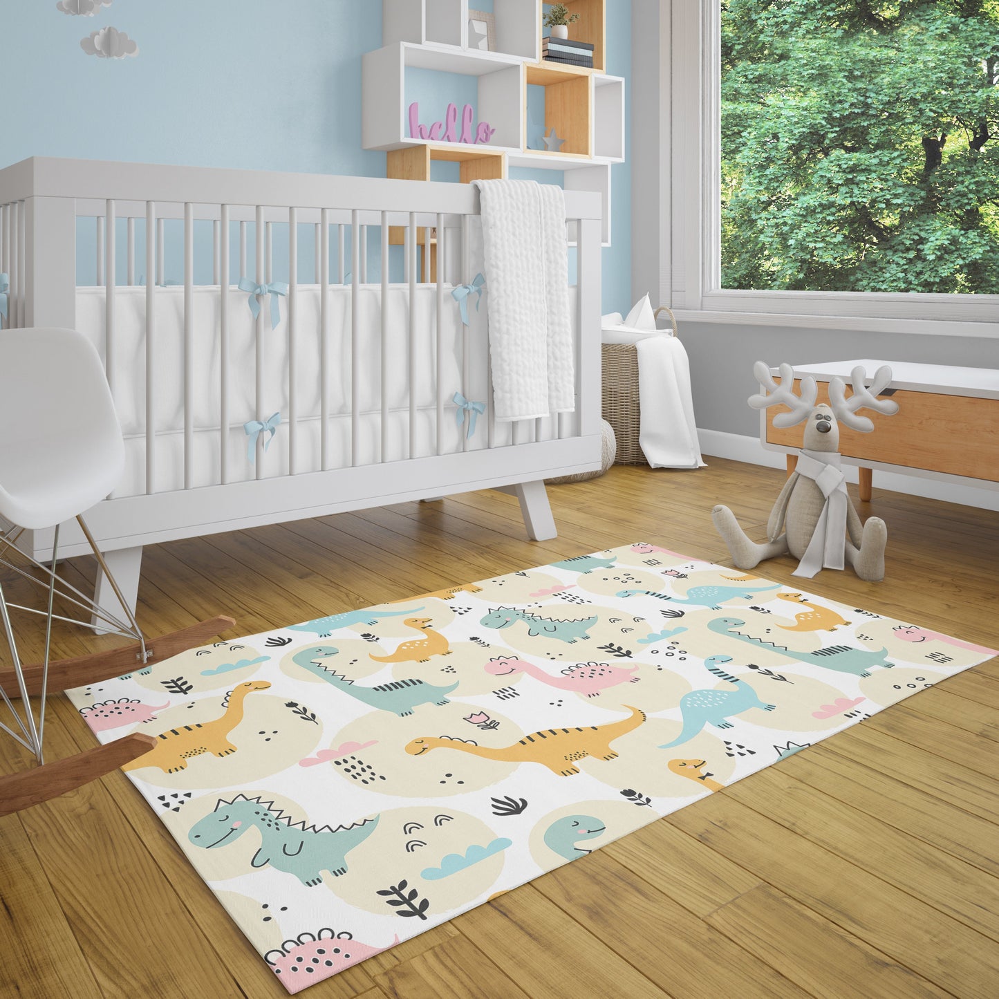 Dinosaur Rug nursery Rug boys or girls Rug dinosaurs Floor Rug 3x5 4x6 5x7 9x12 Large rugs cute kids rugs yellow blue beige