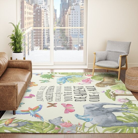 Nursery Rug boys or girls rug safari rug animal room decor baby rug elephant lion zebra kids rugs childrens rug childs jungle