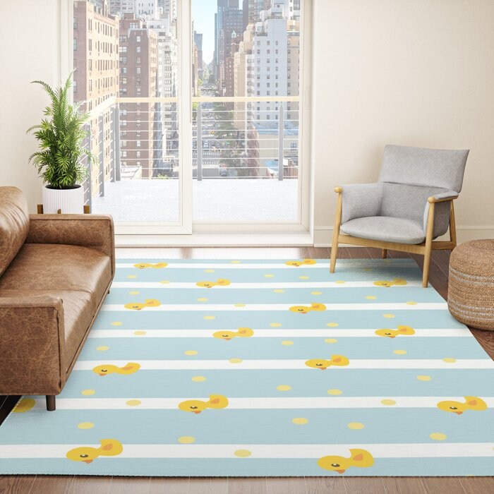 Polka Dot Rubber Duck Rug nursery Rugs kids Rug blue yellow ducks Floor Rug 3x5 4x6 5x8 9x12 Large girls boys childrens rugs