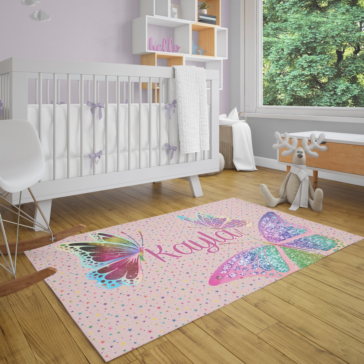 Custom Name Butterfly Rug personalised rug colorful nursery rug kids name personalized butterflies customized rugs nursery rug pink stars