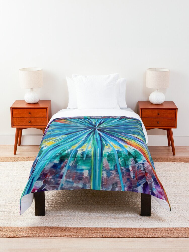 Starburst Comforter or Duvet Cover colorful purple bedding abstract art bedding rainbow comforter sunburst comforter