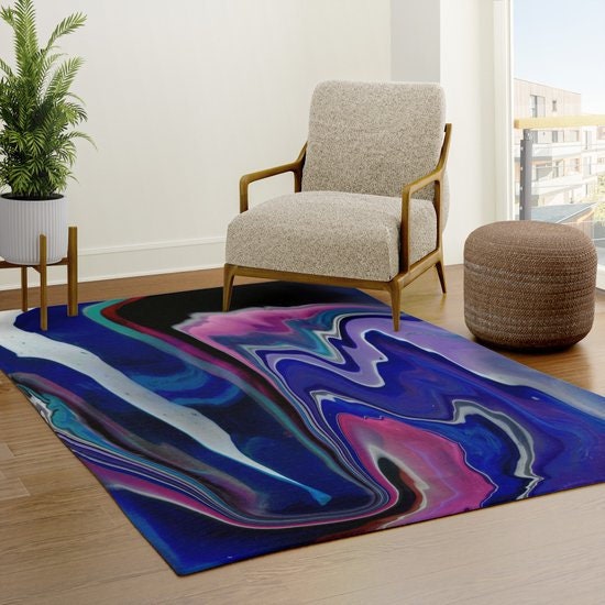 Abstract Aqua Rug blue abstract art Rugs modern art large rug wavy water rug