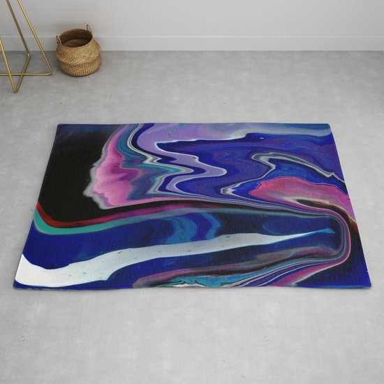 Abstract Aqua Rug blue abstract art Rugs modern art large rug wavy water rug