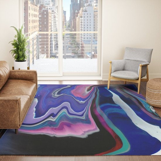Abstract Aqua Rug blue abstract art Rugs modern art large rug wavy water rug