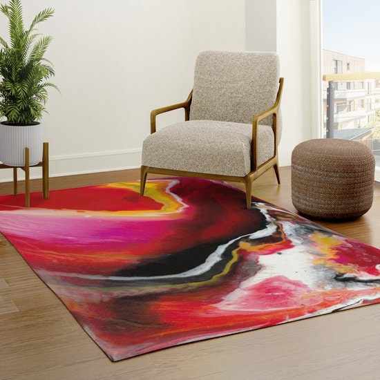 Red Yellow Black Rug abstract art Rug Floor Rug 3x5 4x6 5x8 Round 9x12 Large rugs
