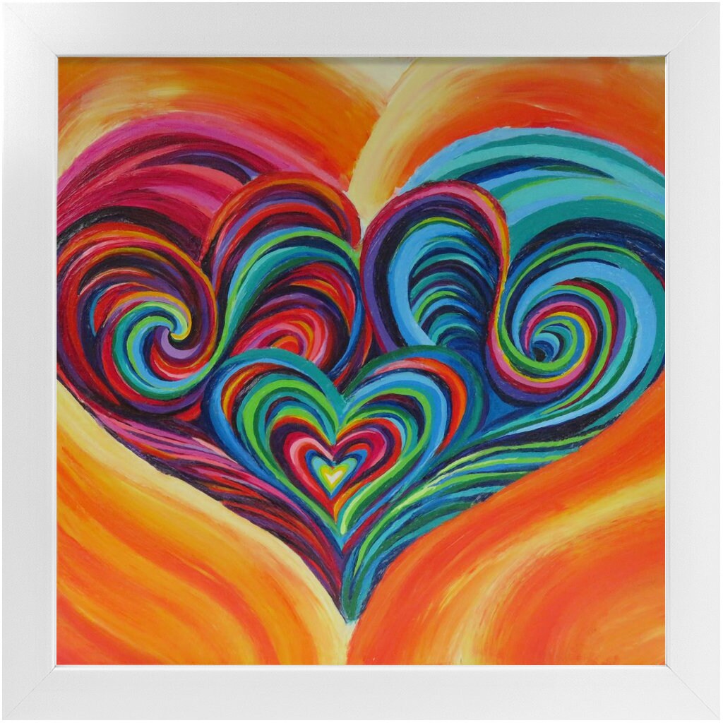 Heart Art Canvas Wrap or Art print colorful artwork framed kids hearts art Spiritual gifts hippy art psychadelic rainbow nursery art