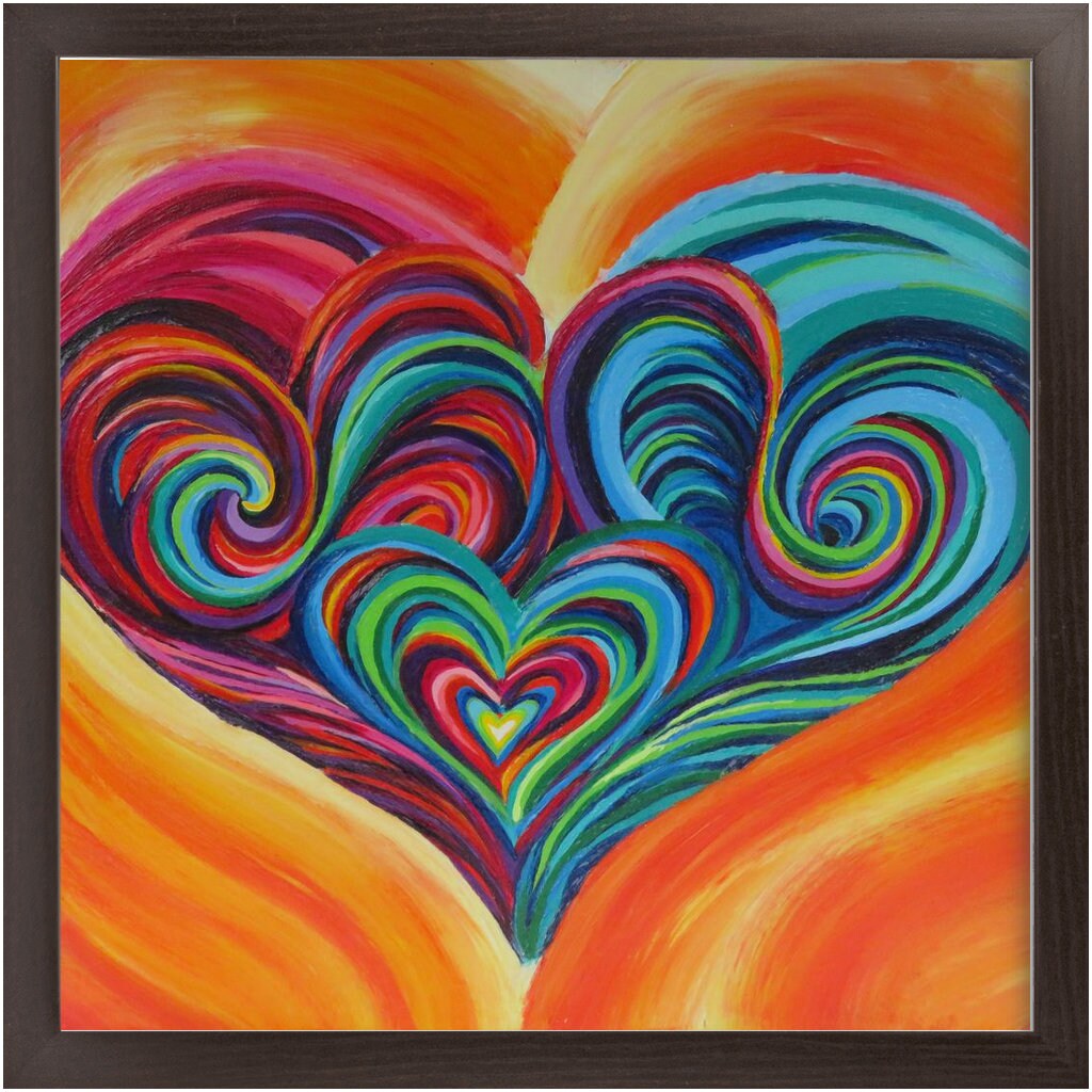 Heart Art Canvas Wrap or Art print colorful artwork framed kids hearts art Spiritual gifts hippy art psychadelic rainbow nursery art