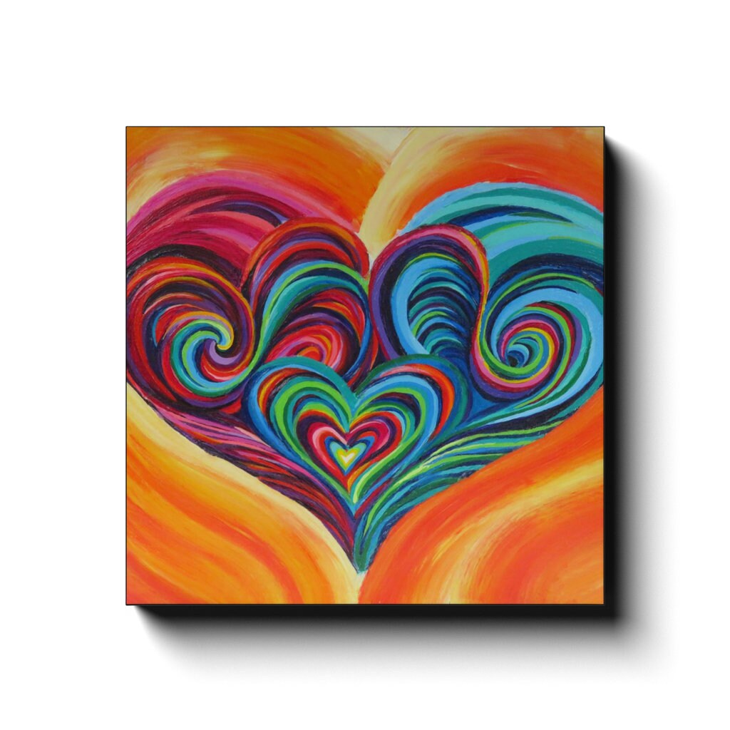 Heart Art Canvas Wrap or Art print colorful artwork framed kids hearts art Spiritual gifts hippy art psychadelic rainbow nursery art