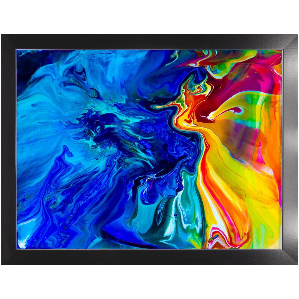 Abstract canvas or Framed Art or Art Print Artsy colorful blue yellow artwork seahorse ocean heart red
