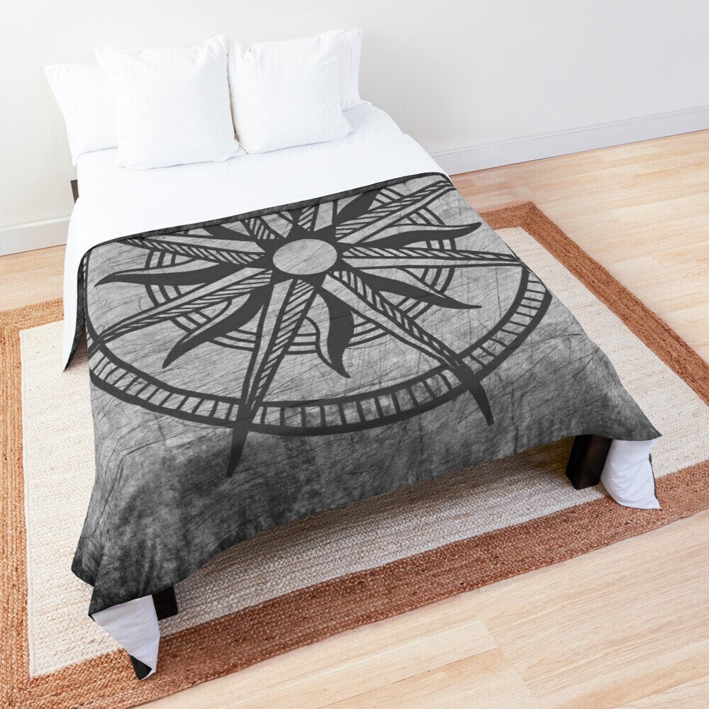 Compass Comforter or Duvet Cover gray grunge bedding nautical bedding coastal comforter grey comforter marine bedding sets