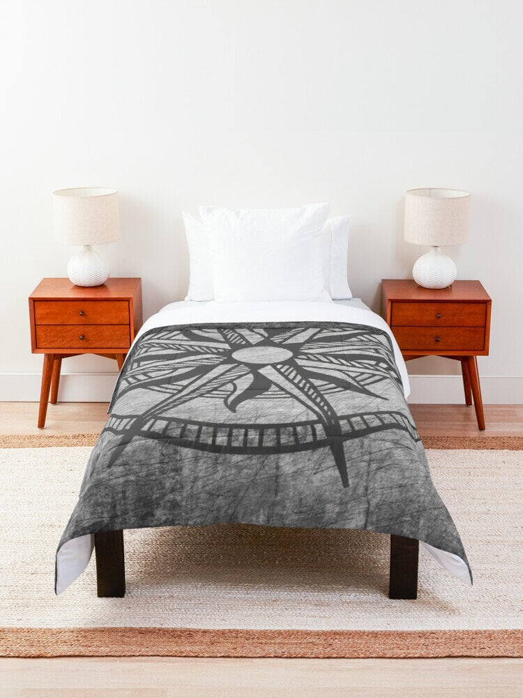 Compass Comforter or Duvet Cover gray grunge bedding nautical bedding coastal comforter grey comforter marine bedding sets