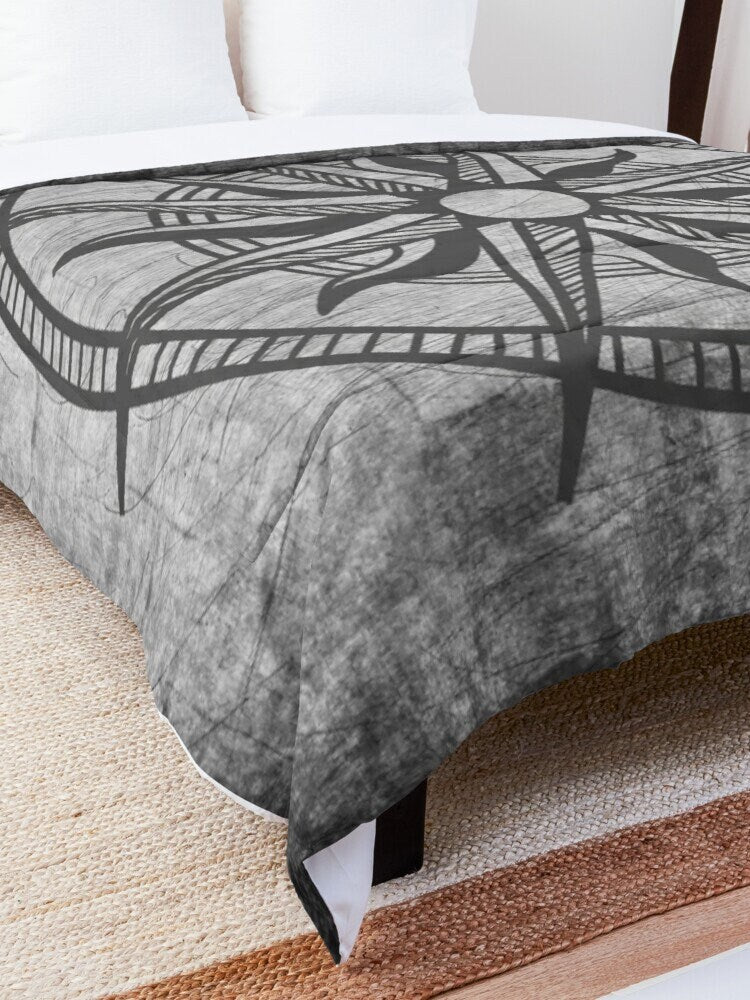 Compass Comforter or Duvet Cover gray grunge bedding nautical bedding coastal comforter grey comforter marine bedding sets