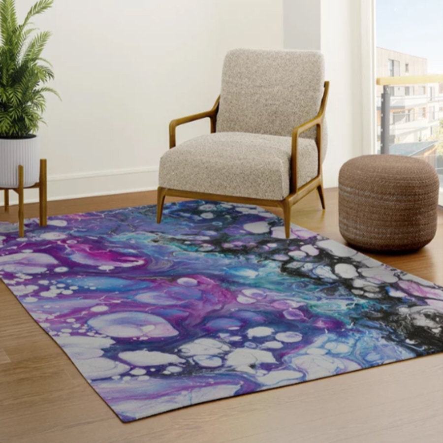 Abstract Colorful Rug Rainbow Fluid Wavy Floor Rug 3x5 4x6 5x7 8x10 blue pink purple teal