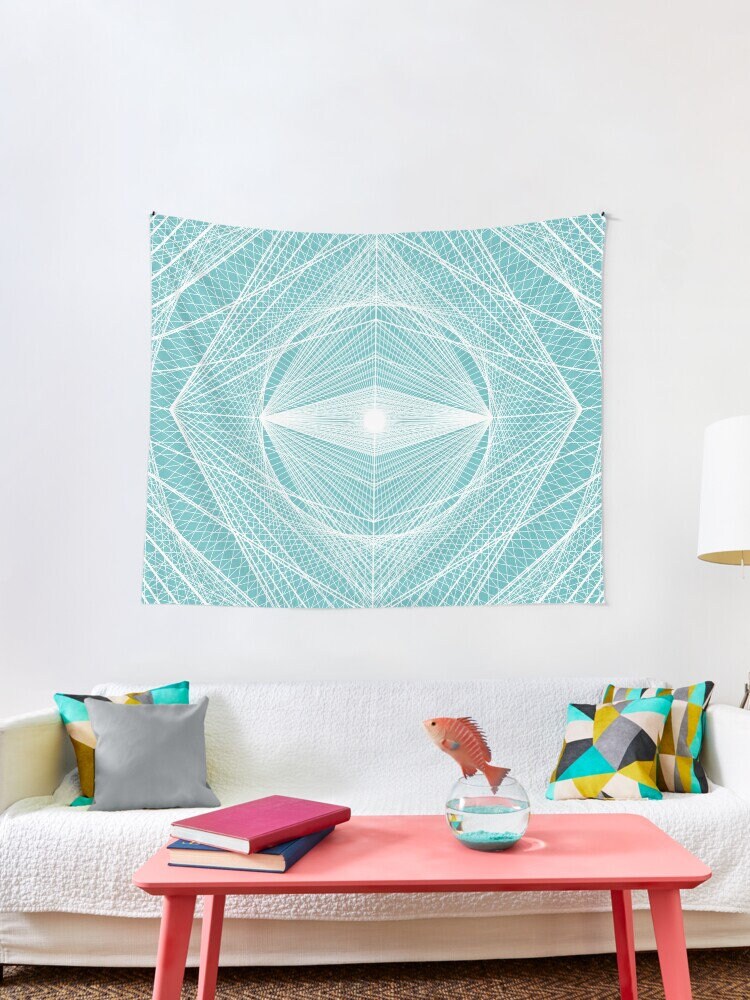 Blue & White Fractal Tapestry sacred geometry linear tachyon crystal grid white light pyramid