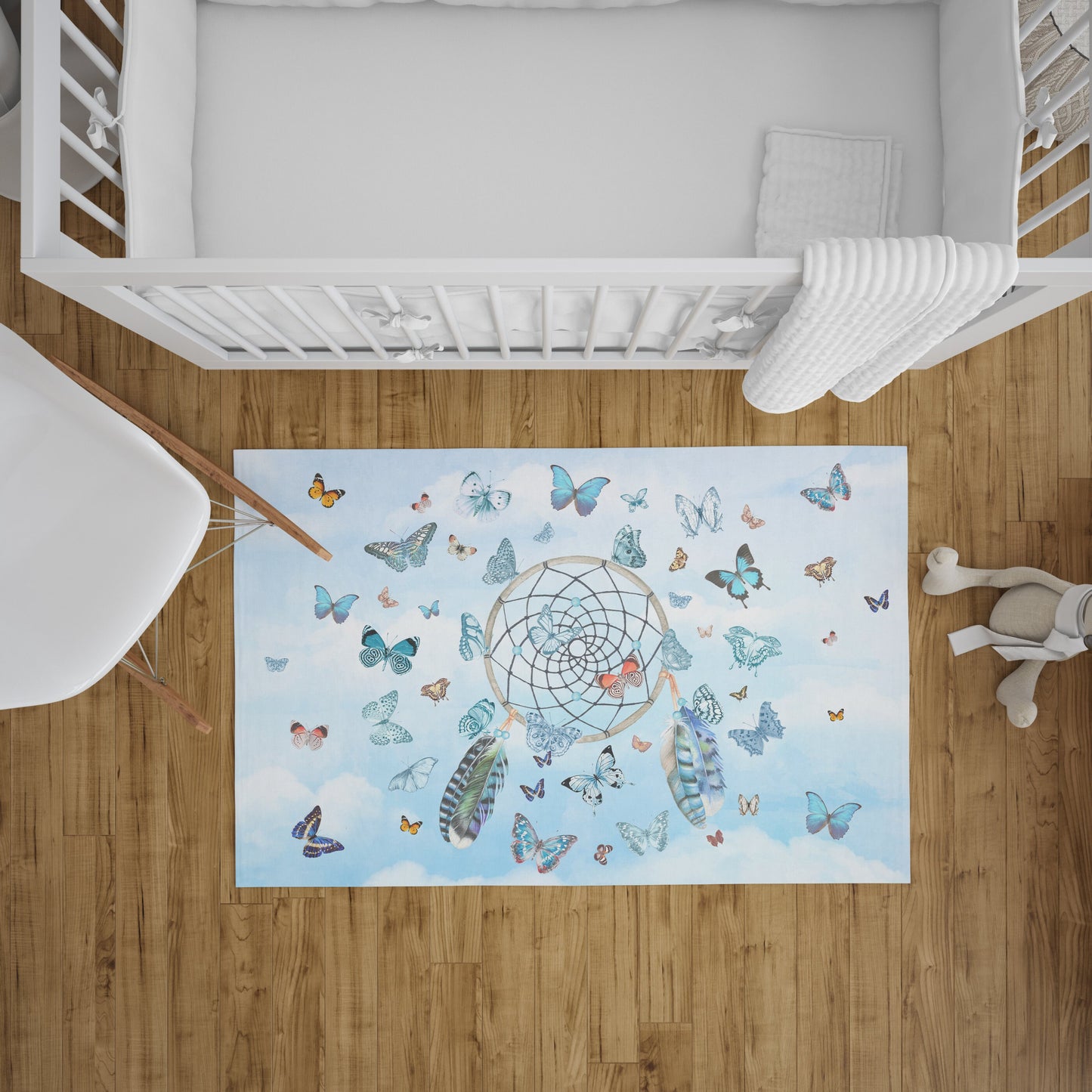 Butterfly Dreamcatcher in clouds Rug 3'x5' 4'x6' 5'x7' 8x10' 9x12' Large blue area rug Dream Catchers