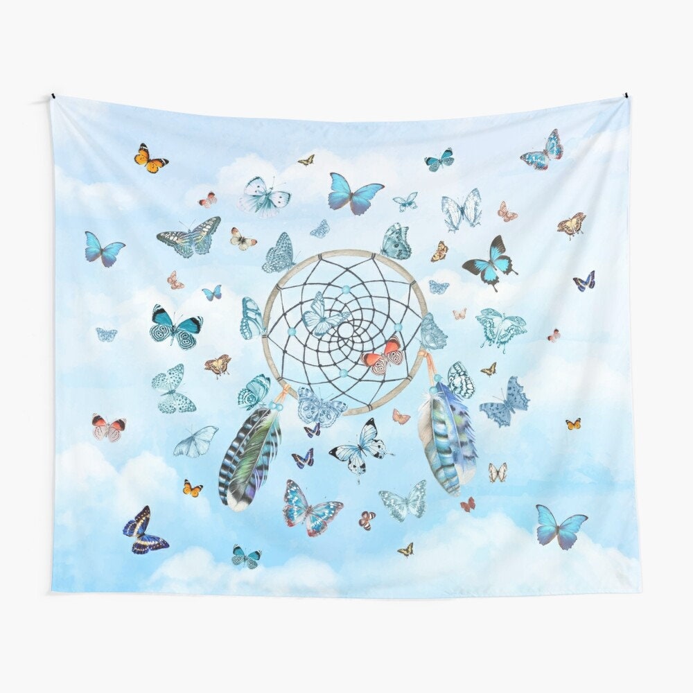 Butterfly Dreamcatcher Tapestry Blue Dream catcher Wall Art butterflies Tapestry