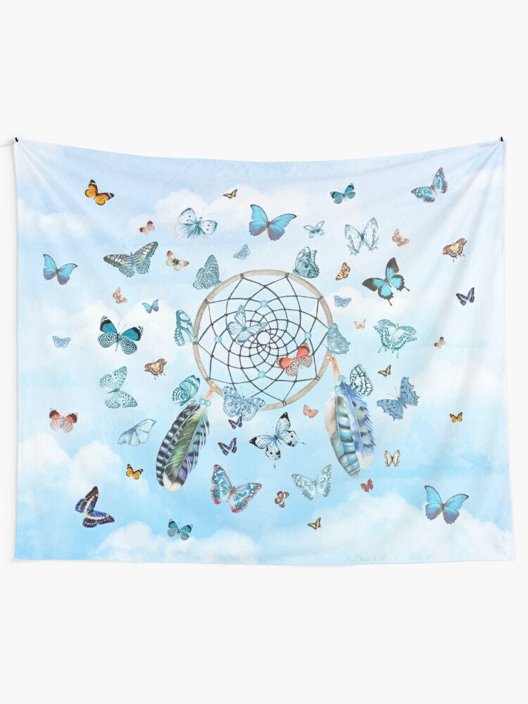Butterfly Dreamcatcher Tapestry Blue Dream catcher Wall Art butterflies Tapestry
