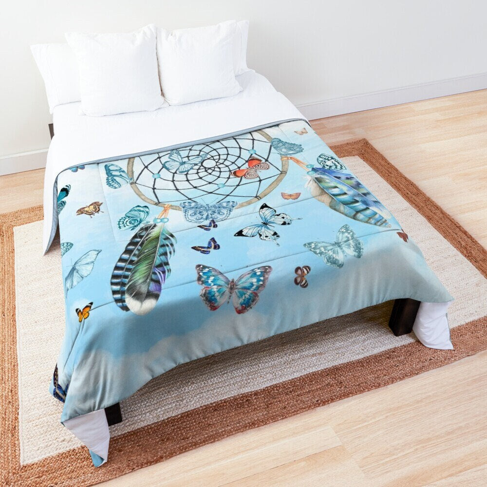 Butterfly Dream Catcher Duvet Cover or Comforter Blue butterflies bedding dream catcher