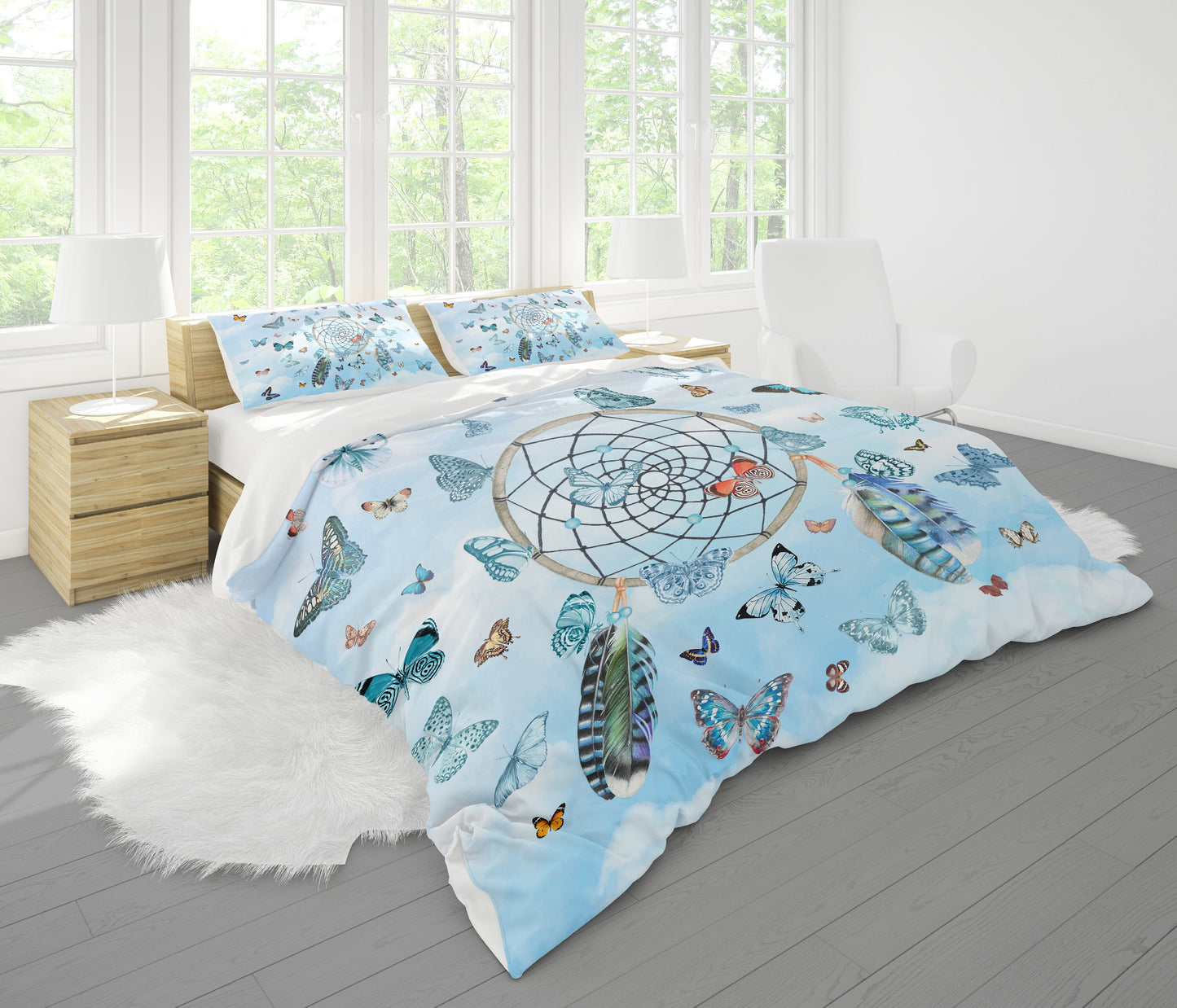 Butterfly Dream Catcher Duvet Cover or Comforter Blue butterflies bedding dream catcher