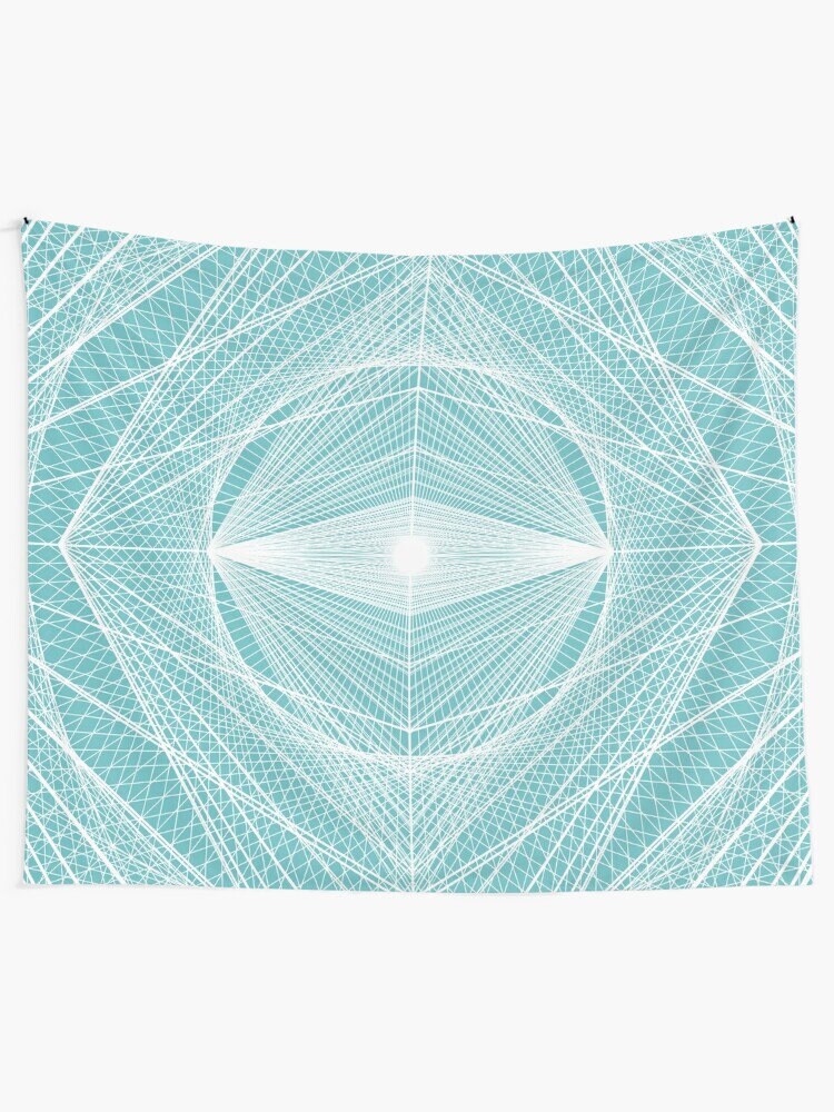 Blue & White Fractal Tapestry sacred geometry linear tachyon crystal grid white light pyramid