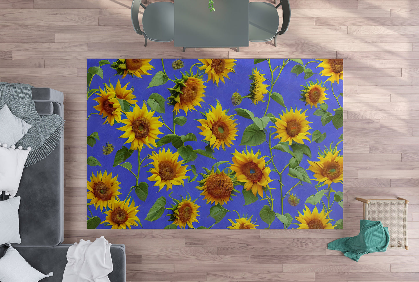 Sunflower Rug blue yellow floral rugs sunflowers floor mat