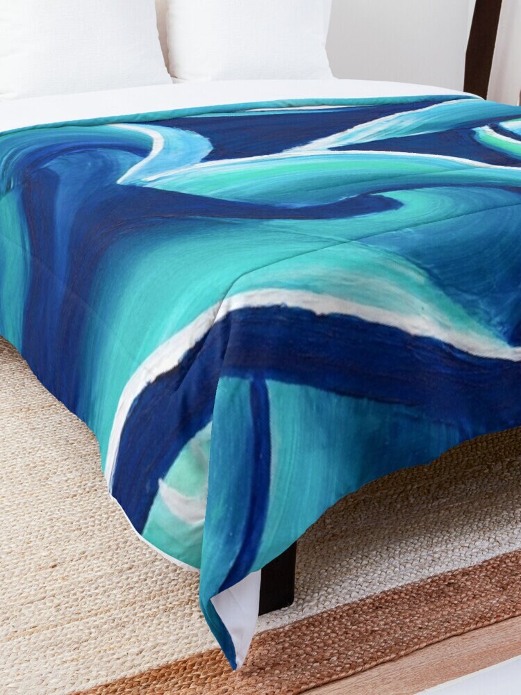 Abstract Blue Duvet Cover or Comforter Artsy bedding Twin Queen King bedroom blue teal aqua abstract art artwork bedding