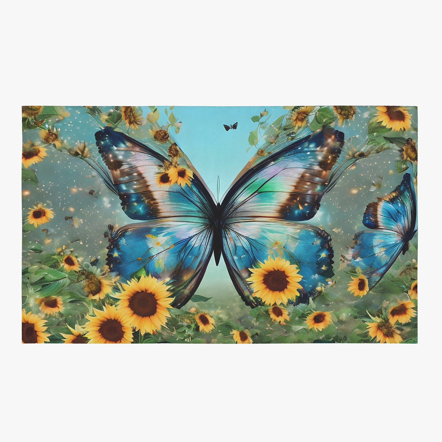 Butterfly Rug sunflowers Rug Blue Rug butterflies Floor Rugs 3'x5' 4'x6' 5'x7' Large rugs blue yellow