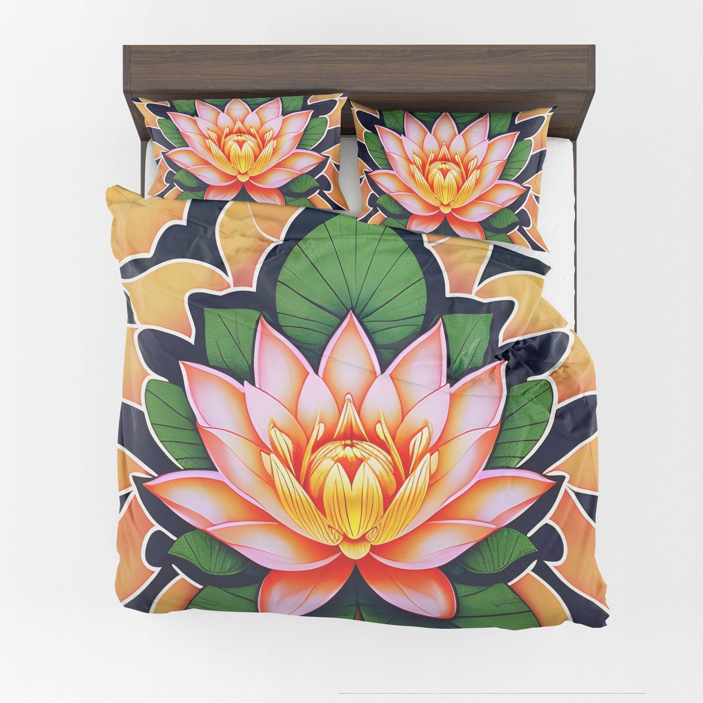 Lotus Flower Comforter or Duvet Cover yellow navy green bedding floral comforter japanese art duvet covers